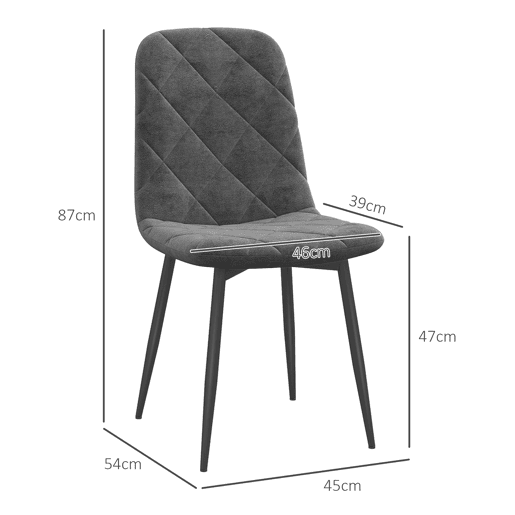 HOMCOM Conjunto de 4 Cadeiras de Jantar Modernas Cadeiras de Cozinha Estofadas em Veludo com Pés de Aço para Sala de Estar 45x54x87 cm Cinza