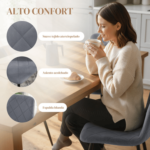 HOMCOM Conjunto de 4 Cadeiras de Jantar Modernas Cadeiras de Cozinha Estofadas em Veludo com Pés de Aço para Sala de Estar 45x54x87 cm Cinza