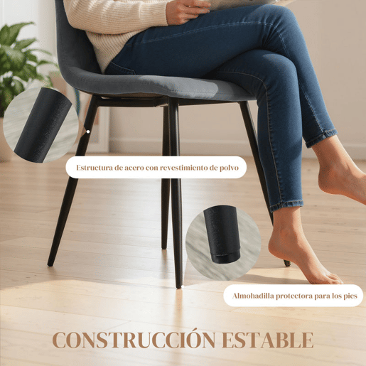 HOMCOM Conjunto de 4 Cadeiras de Jantar Modernas Cadeiras de Cozinha Estofadas em Veludo com Pés de Aço para Sala de Estar 45x54x87 cm Cinza