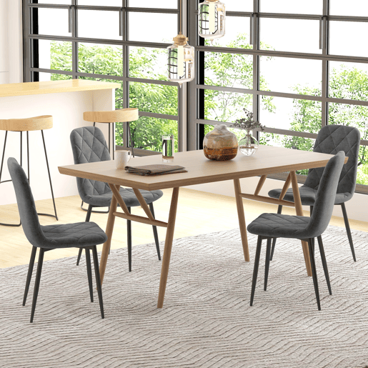 HOMCOM Conjunto de 4 Cadeiras de Jantar Modernas Cadeiras de Cozinha Estofadas em Veludo com Pés de Aço para Sala de Estar 45x54x87 cm Cinza