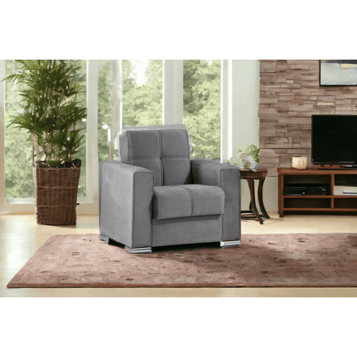 Sofá-cama Dfot, Poltrona Container para sala conversível em cama, Poltrona de relaxamento em tecido acolchoado com abertura click-clac, 94x85h91 cm, Cinza
