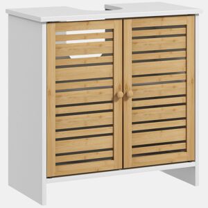 HOMCOM Móvel para Lavatório Móvel Sob Lavatório Moderno com Portas Magnéticas de Bambu e Estante Ajustável 60x30x60 cm Branco e Madeira