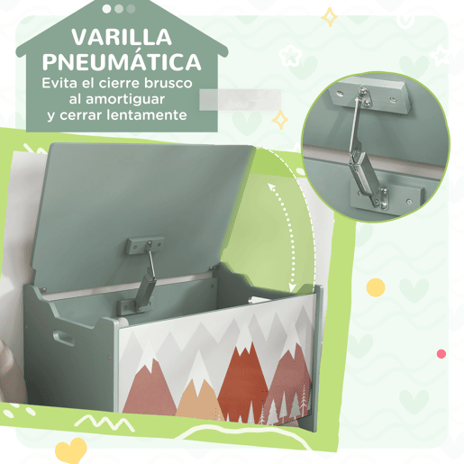 ZONEKIZ Conjunto para Crianças Inclui 1 Cama Infantil de Madeira Carga Máx. 40 kg 143x77x60 cm e 1 Baú de Brinquedos 60x37x39 cm com Estampados Verde