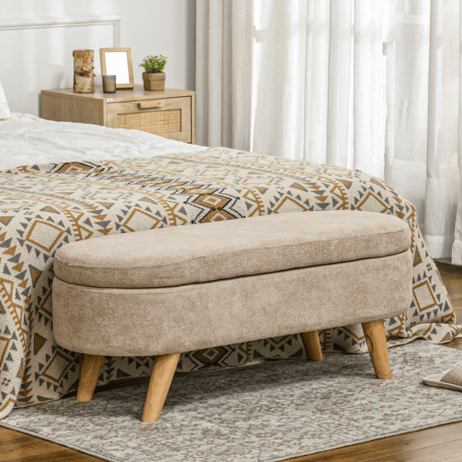 HOMCOM Banco para Pé de Cama Banco de Armazenamento com Pés de Madeira e Assento Acolchoado Carga 120 kg Puff de Armazenamento para Dormitório Entrada Corredor 110x40x43 cm Bege HOMCOM Banco para Pé de Cama Banco de Armazenamento com Pés de Madeira e Assento Acolchoado Carga 120 kg Puff de Armazenamento para Dormitório Entrada Corredor 110x40x43 cm Bege