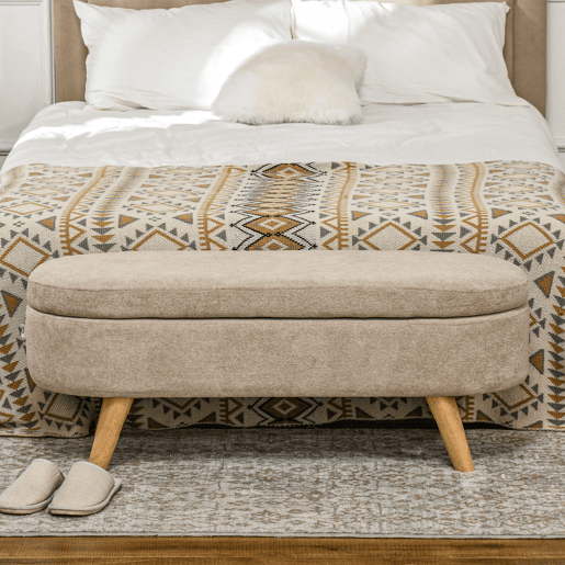 HOMCOM Banco para Pé de Cama Banco de Armazenamento com Pés de Madeira e Assento Acolchoado Carga 120 kg Puff de Armazenamento para Dormitório Entrada Corredor 110x40x43 cm Bege HOMCOM Banco para Pé de Cama Banco de Armazenamento com Pés de Madeira e Assento Acolchoado Carga 120 kg Puff de Armazenamento para Dormitório Entrada Corredor 110x40x43 cm Bege