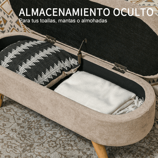 HOMCOM Banco para Pé de Cama Banco de Armazenamento com Pés de Madeira e Assento Acolchoado Carga 120 kg Puff de Armazenamento para Dormitório Entrada Corredor 110x40x43 cm Bege HOMCOM Banco para Pé de Cama Banco de Armazenamento com Pés de Madeira e Assento Acolchoado Carga 120 kg Puff de Armazenamento para Dormitório Entrada Corredor 110x40x43 cm Bege
