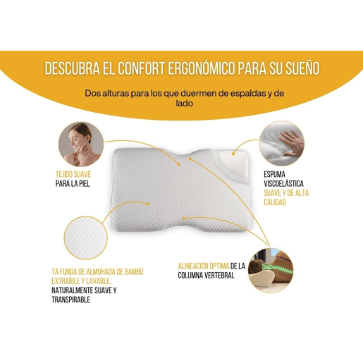Almofada Ergonómica Cervical Duo Ajustável com Fronha de Bambu Incluída, Hipoalergénica, Antiácaros
