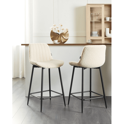 Conjunto de 2 bancos de bar DUBROVNIK Bouclé Creme claro