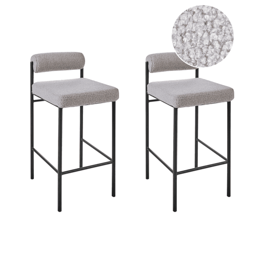Conjunto de 2 bancos de bar AMAYA Bouclé Cinzento Conjunto de 2 bancos de bar AMAYA Bouclé Cinzento