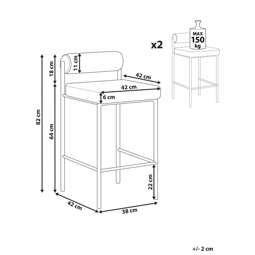Conjunto de 2 bancos de bar AMAYA Bouclé Cinzento Conjunto de 2 bancos de bar AMAYA Bouclé Cinzento
