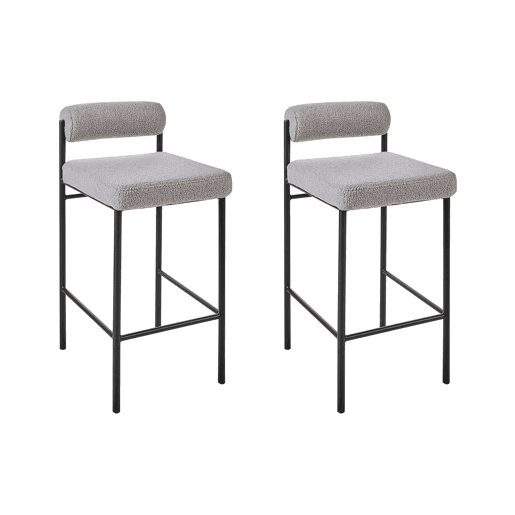 Conjunto de 2 bancos de bar AMAYA Bouclé Cinzento Conjunto de 2 bancos de bar AMAYA Bouclé Cinzento