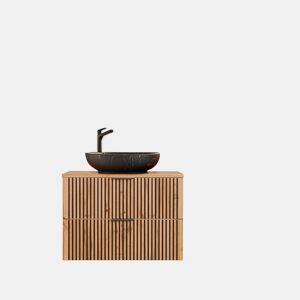 Conjunto móvel lavatório simples 80cm e coluna Gaia Madeira e Preto Lavatório preto