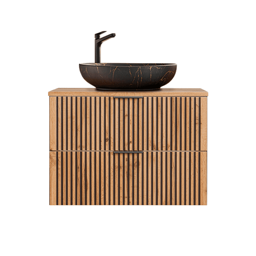 Conjunto móvel lavatório simples 80cm e coluna Gaia Madeira e Preto Lavatório preto