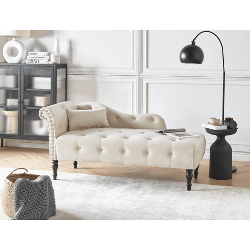 Chaise longue à esquerda IVRY Veludo Creme claro