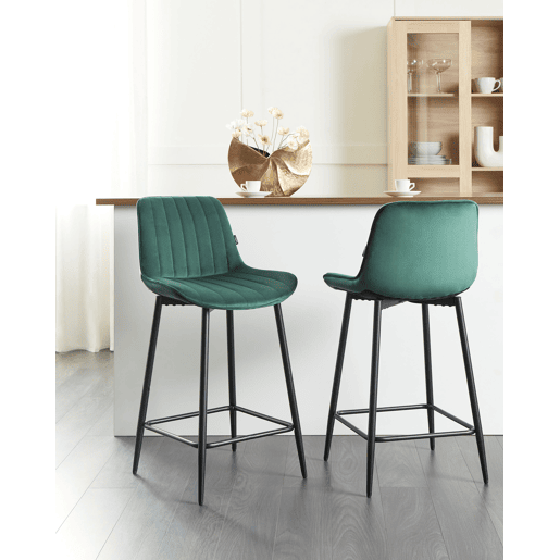 Conjunto de 2 bancos de bar DUBROVNIK Veludo Verde esmeralda