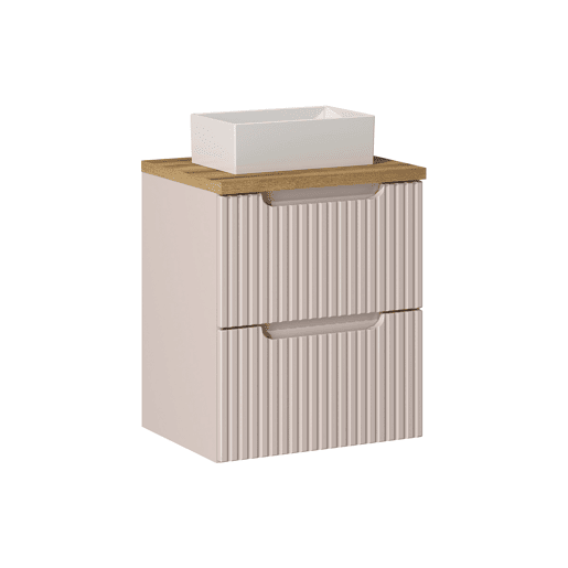 Conjunto móvel lavatório simples 50cm 2 gavetas coluna Riva Cashmere Madeira