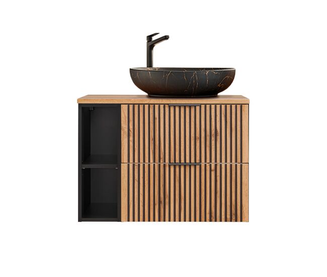 Mueble lavabo individual 80cm 2 compartimientos gaia madera y negro - lavabo negro