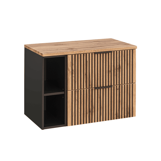 Móvel de lavatório simples 80cm 2 nichos Gaia Madeira e Preto Lavatório preto