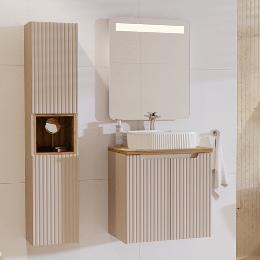 Móvel sob lavatório 60cm 2 portas tampo Riva Caxemira e Madeira