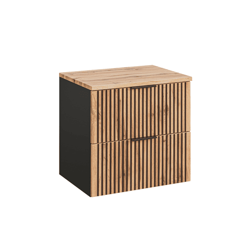 Móvel de lavatório simples 60cm Gaia Madeira e Preto Lavatório Preto