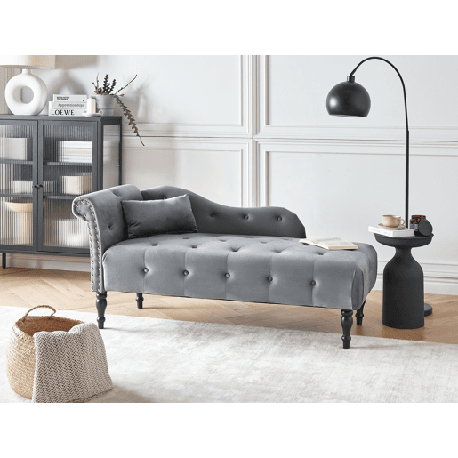 Chaise longue à esquerda IVRY Veludo Cinzento
