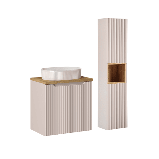 Móvel de toucador individual 60cm 2 portas e pedestal Riva Caxemira e Madeira