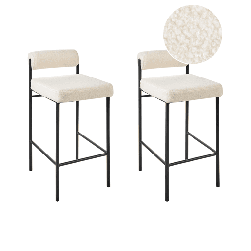 Conjunto de 2 bancos de bar AMAYA Bouclé Branco creme