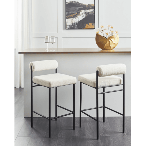 Conjunto de 2 bancos de bar AMAYA Bouclé Branco creme