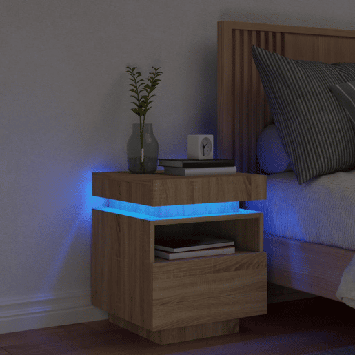 vidaXL Mesa de cabeceira com luzes LED 40x39x48,5 cm carvalho sonoma