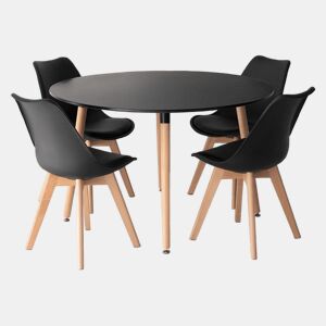 Mesa redonda MARTHA 120cm y 4 sillas NORA negro