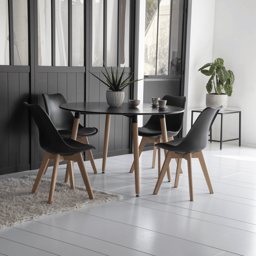 Mesa redonda MARTHA 120cm y 4 sillas NORA negro