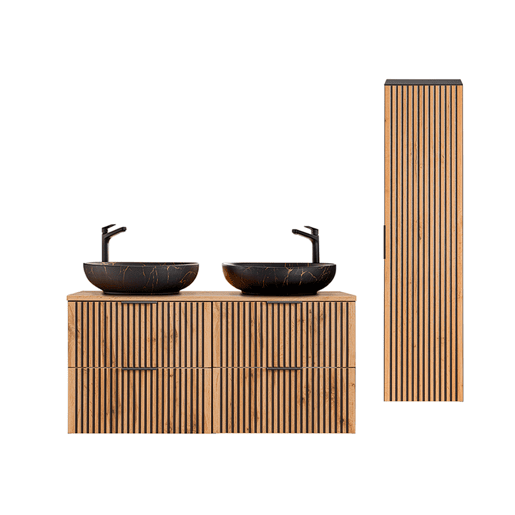 Conjunto móvel lavatório duplo 120cm e coluna Gaia Madeira e Preto Lavatório preto