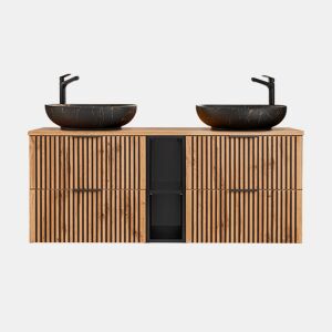 Móvel de lavatório duplo 140cm 2 nichos Gaia Madeira e Preto Lavatório preto