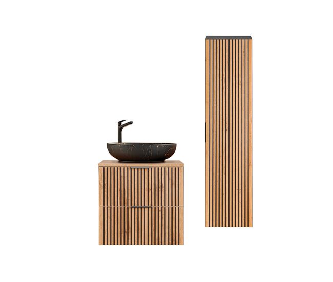 Conjunto de muebles con lavabo individual 60cm y columna gaia madera y negro - lavabo negro