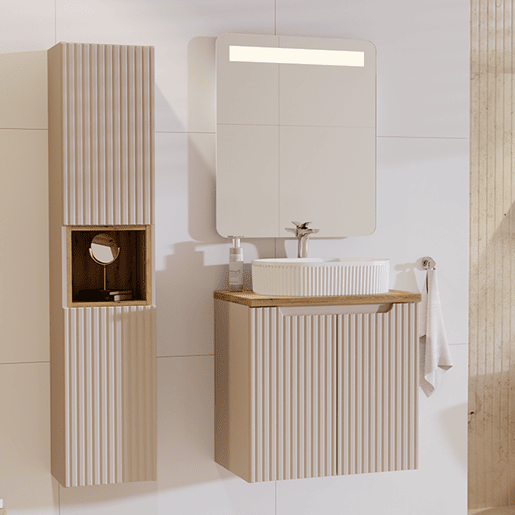 Móvel simples lavatório 60cm 2 portas Riva Caxemira e Madeira