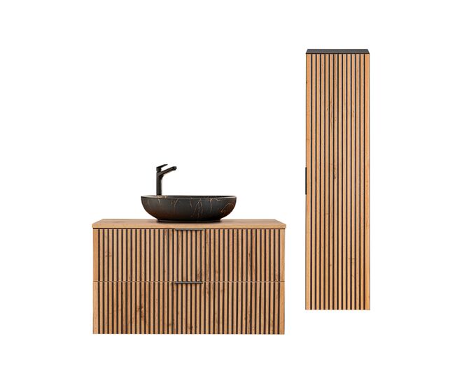 Conjunto de muebles con lavabo individual 100cm y columna gaia madera y negro - lavabo negro
