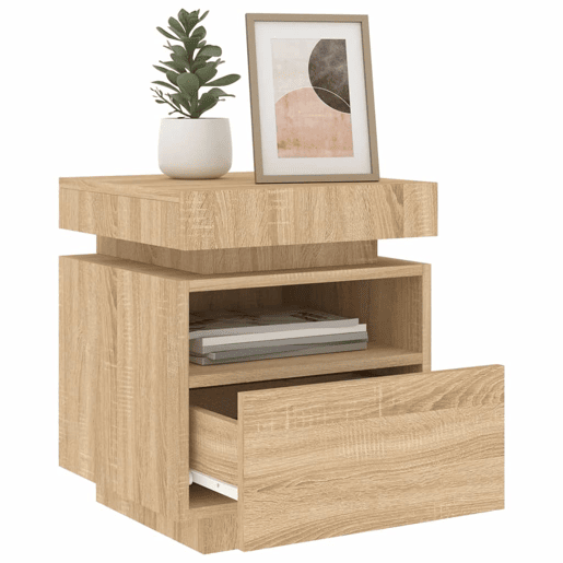 vidaXL Mesas cabeceira c luzes LED 2 pcs 40x39x48,5cm carvalho sonoma vidaXL Mesas cabeceira c luzes LED 2 pcs 40x39x48,5cm carvalho sonoma