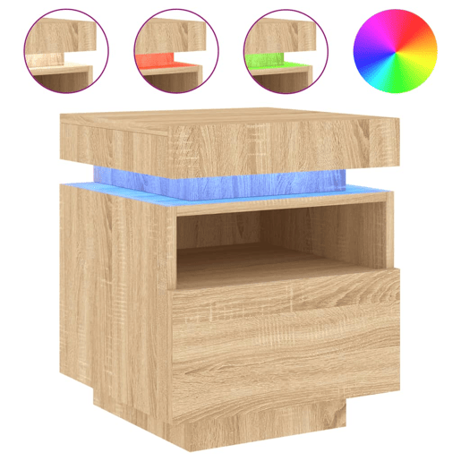 vidaXL Mesas cabeceira c luzes LED 2 pcs 40x39x48,5cm carvalho sonoma vidaXL Mesas cabeceira c luzes LED 2 pcs 40x39x48,5cm carvalho sonoma