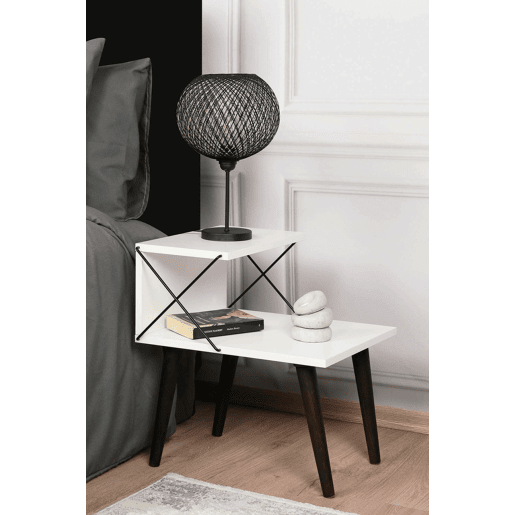 Mesa de cabeceira Dfranzin, Cômoda baixa, Mesa de cabeceira, Prateleira de cama, 50x40h55 cm, Branco