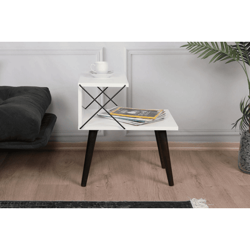 Mesa de cabeceira Dfranzin, Cômoda baixa, Mesa de cabeceira, Prateleira de cama, 50x40h55 cm, Branco