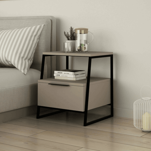 Mesa de cabeceira Dkastrat, Cômoda baixa, Mesa de cabeceira, Prateleira de cama, 45x40h50 cm, Tortola
