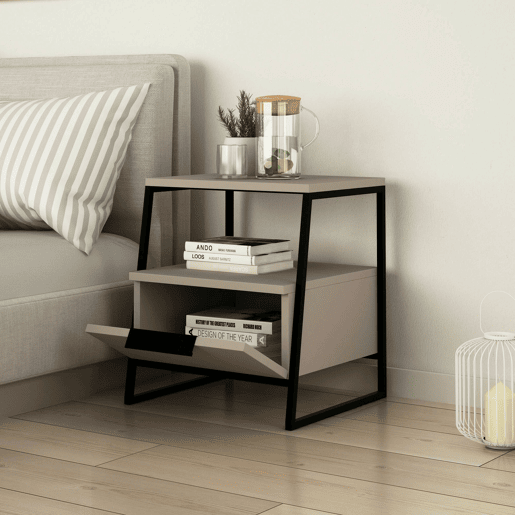 Mesa de cabeceira Dkastrat, Cômoda baixa, Mesa de cabeceira, Prateleira de cama, 45x40h50 cm, Tortola