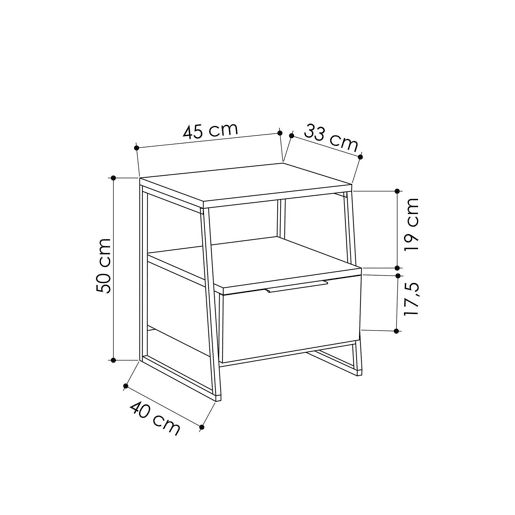 Mesa de cabeceira Dkastrat, Cômoda baixa, Mesa de cabeceira, Prateleira de cama, 45x40h50 cm, Tortola