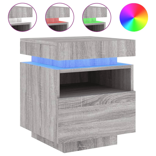 vidaXL Mesa de cabeceira com luzes LED 40x39x48,5 cm cinzento-sonoma