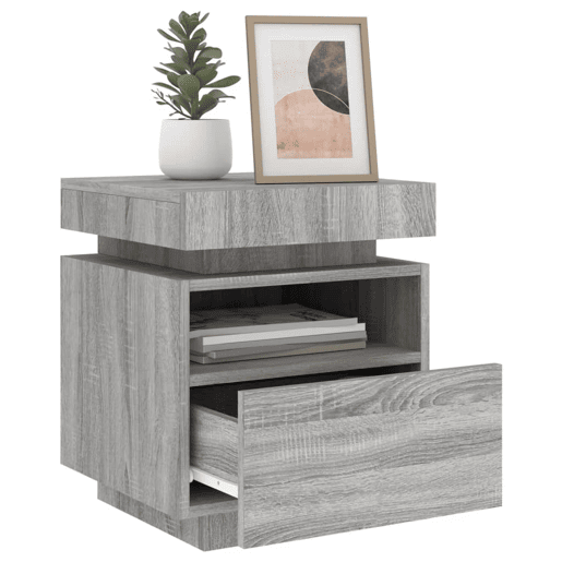 vidaXL Mesa de cabeceira com luzes LED 40x39x48,5 cm cinzento-sonoma