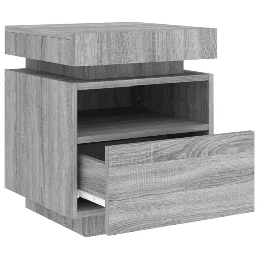 vidaXL Mesa de cabeceira com luzes LED 40x39x48,5 cm cinzento-sonoma