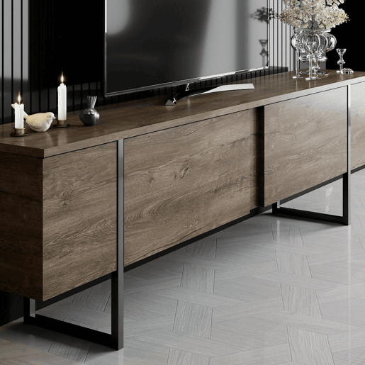 Móvel Porta TV com Prateleira em Madeira Reconstituída Móvel Porta TV com Prateleira em Madeira Reconstituída