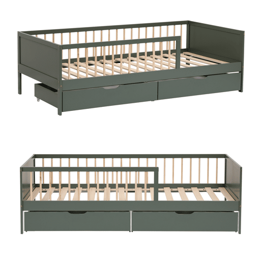 Cama de criança 190x90cm verde com gavetas ADAM