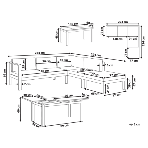 Conjunto de sofás de jardim de canto 5 lugares MESSINA à esquerda Metal Branco creme