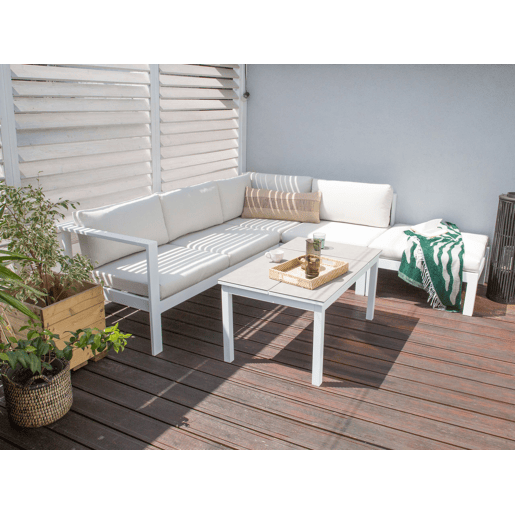 Conjunto de sofás de jardim de canto 5 lugares MESSINA à esquerda Metal Branco creme